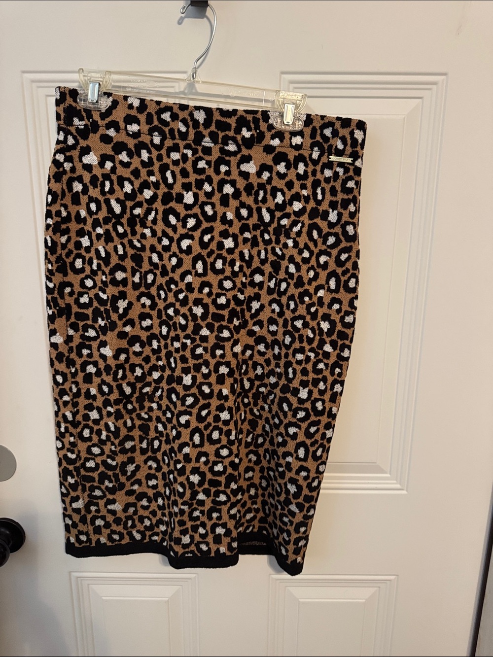 Michael Kors Leopard Print Pencil Skirt in Tan, Black & White